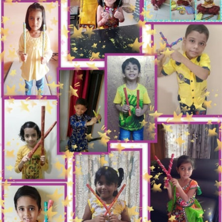Garba Celebration And Yellow Colour Day (Fork Printing Activity)(Sr.Kg)