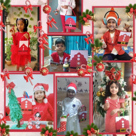 Red And White Colour Day / Snow Man & Santa Paper Bag Making Activity(Sr.Kg)